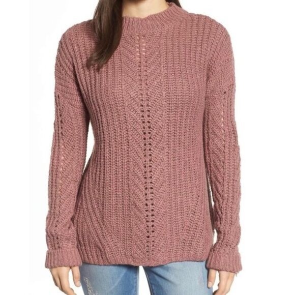 Lucky Brand Open Stitch Pullover Crewneck Knit Sweater Chunky Pink Boho Small - Picture 1 of 8